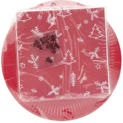 Kit jetable assiette + serviette motif Noël rouge x20