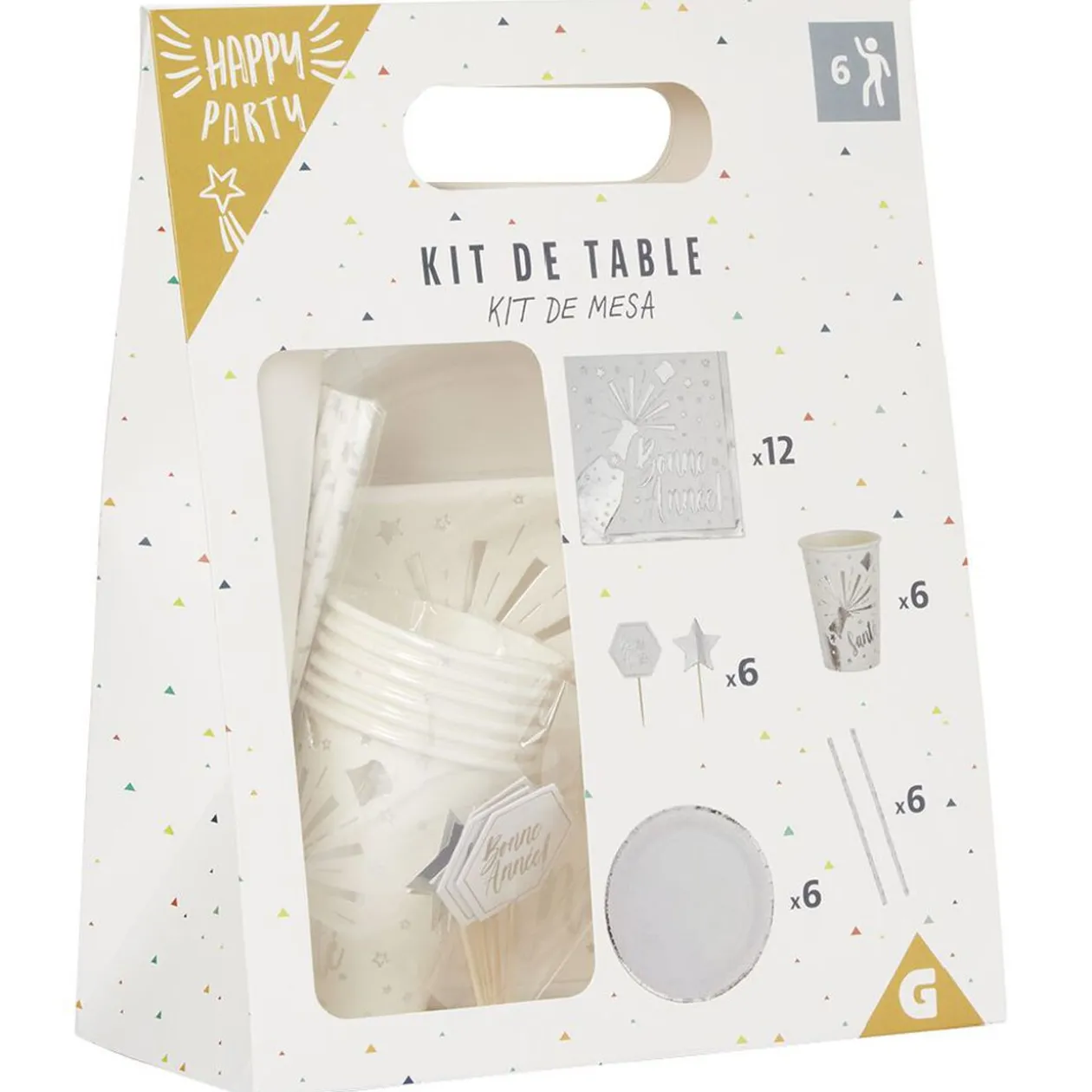 Kit jetable Bonne année vaisselle et accessoire 6 personnes argenté