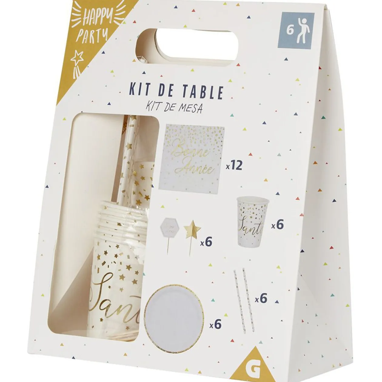 Kit jetable Bonne année vaisselle et accessoire 6 personnes doré