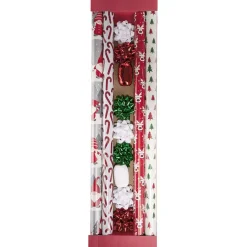 Kit papier cadeau x4 bolduc x2 noeud x7 motif tradition