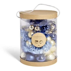 Kit XL décoration de sapin bleu et doré 82 pièces