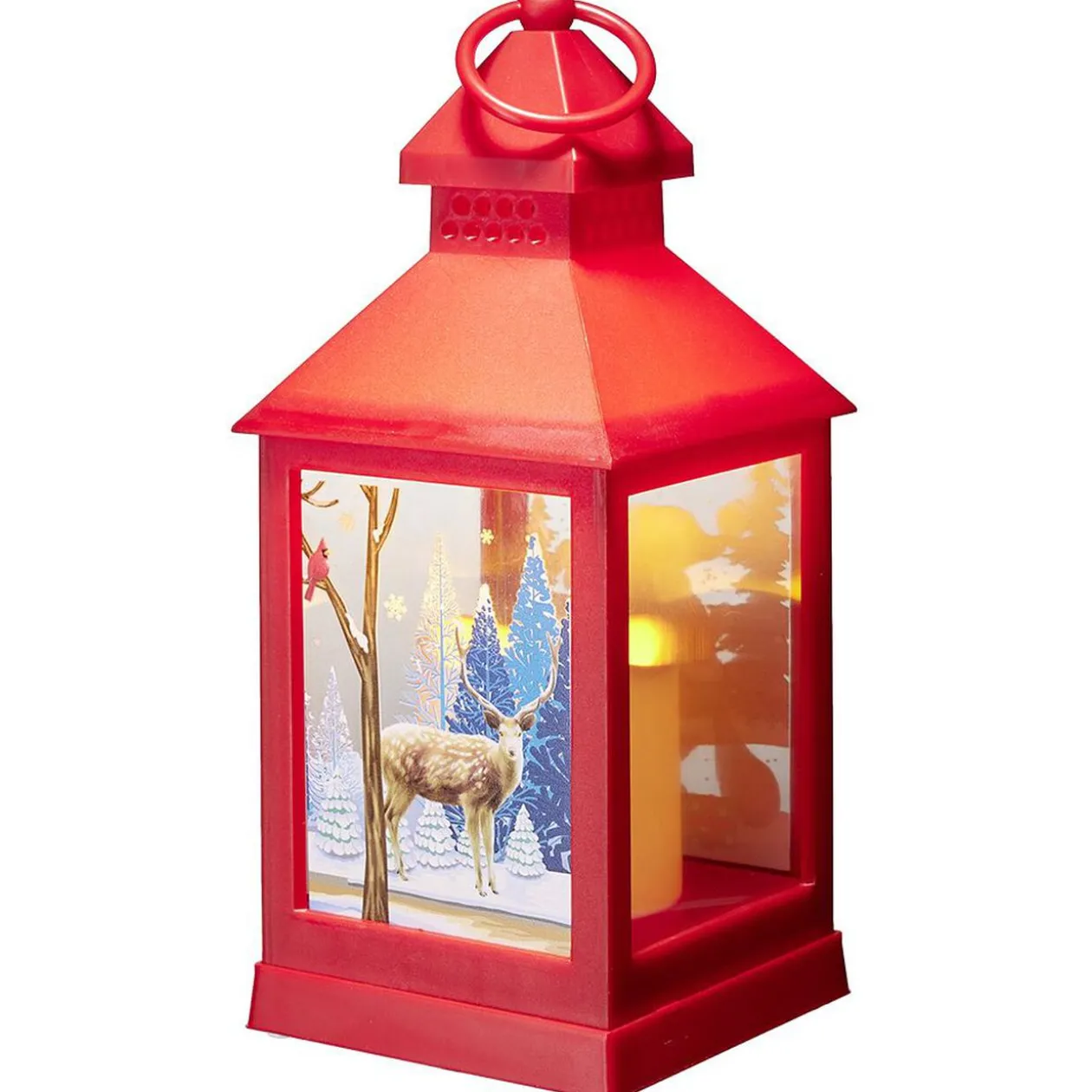 Lanterne de Noël rouge lumineuse à led blanc chaud H24,5 cm