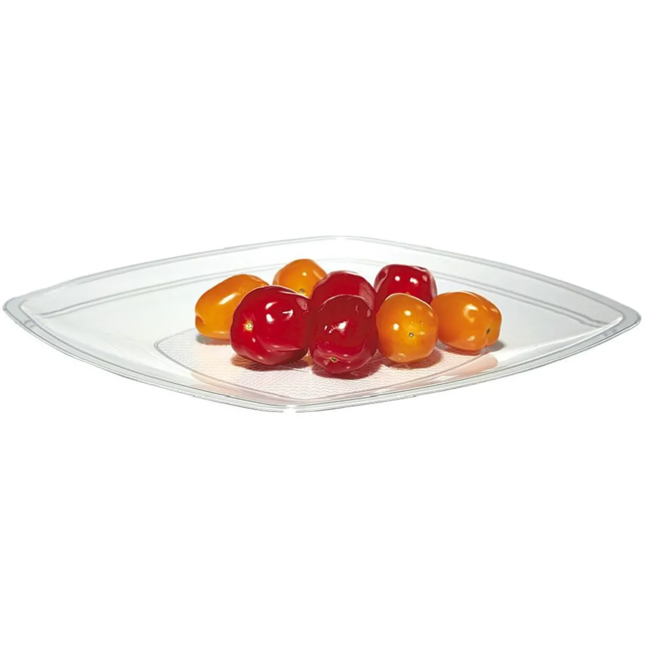 Lot de 6 assiettes carrées plastique transparent à bord arrondi 22x22 cm