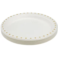 Lot de 20 assiettes en canne à sucre bord imprimé Ø22,5cm