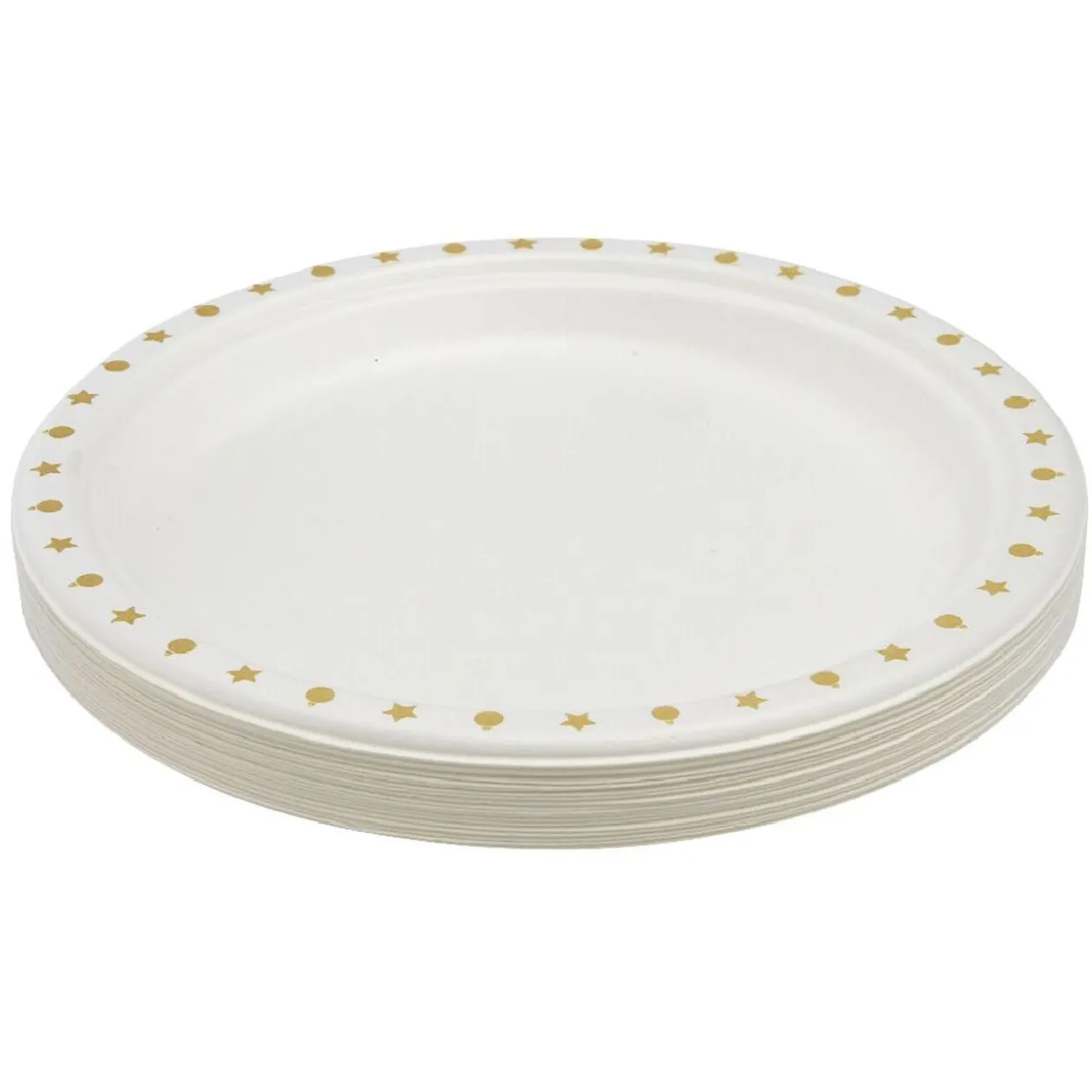 Lot de 20 assiettes en canne à sucre bord imprimé Ø22,5cm