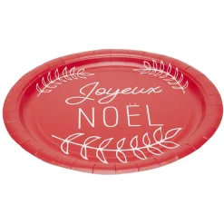 Lot de 10 assiettes en carton rouge "Joyeux Noël"