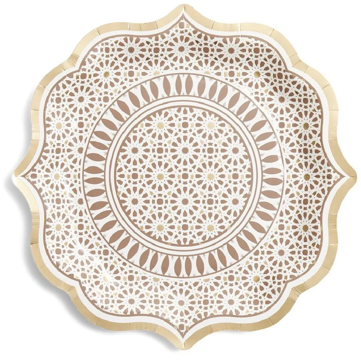 Lot de 6 assiettes en carton Ø26cm décor oriental blanc et doré
