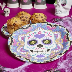 Lot de 8 assiettes en carton Ø23cm design Dia de los Muertos