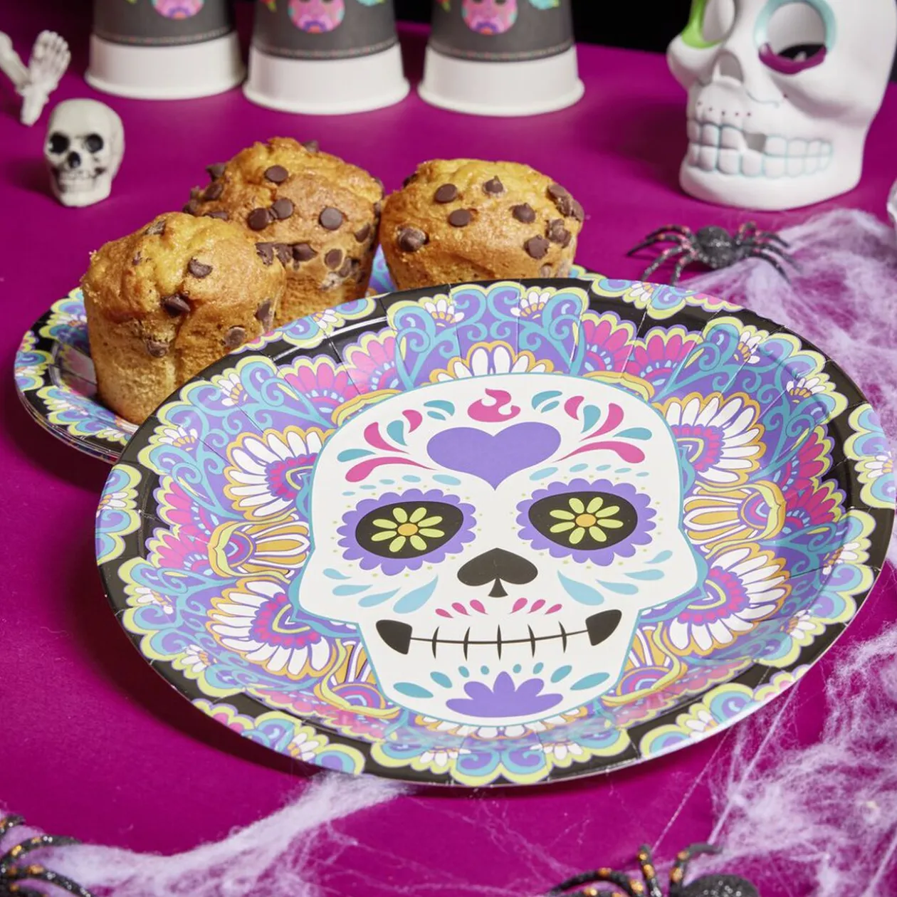 Lot de 8 assiettes en carton Ø23cm design Dia de los Muertos