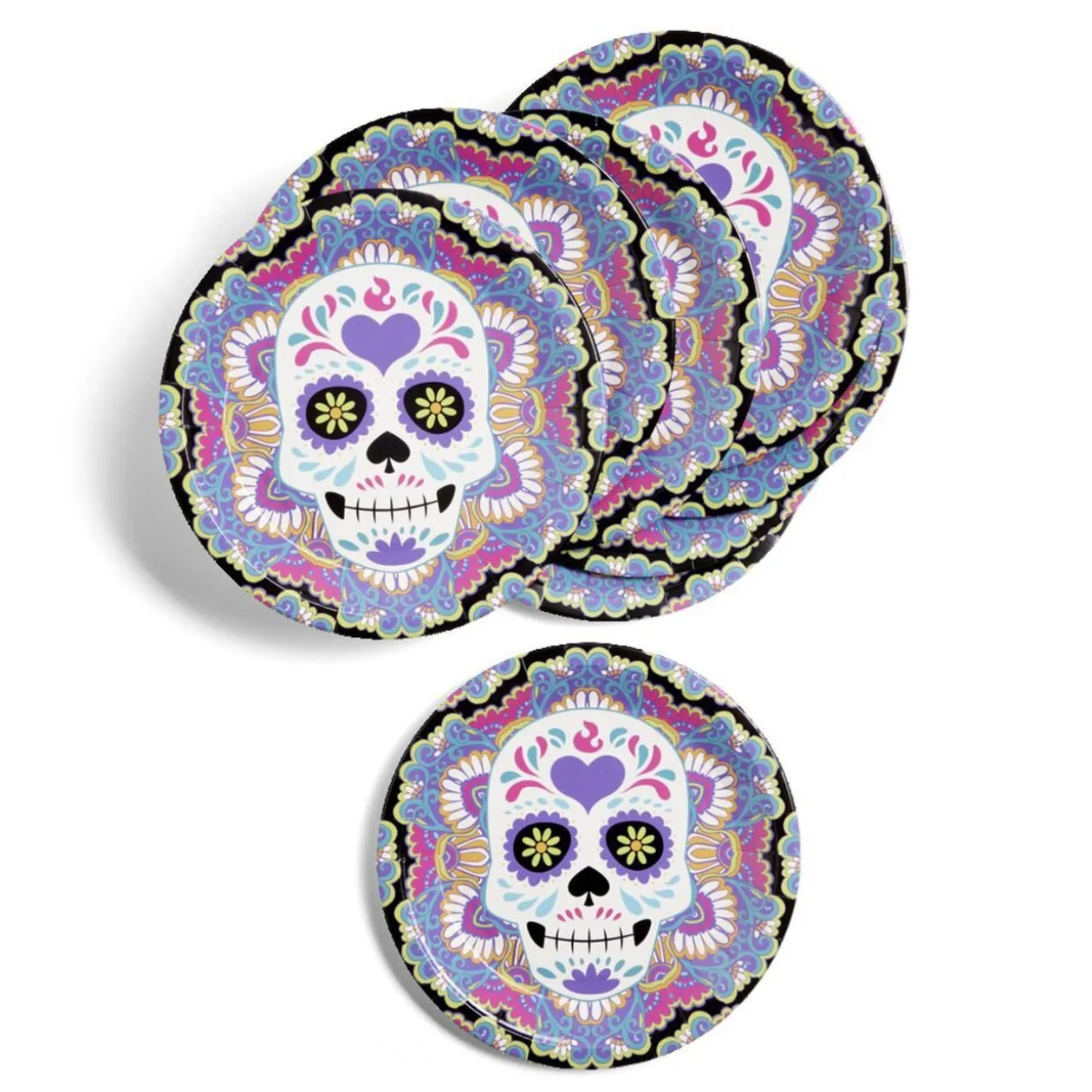 Lot de 8 assiettes en carton Ø23cm design Dia de los Muertos