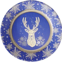 Lot de 10 assiettes jetables en carton bleu motif cerf doré