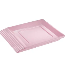 Lot de 6 assiettes plates carrées en plastique réutilisable rose
