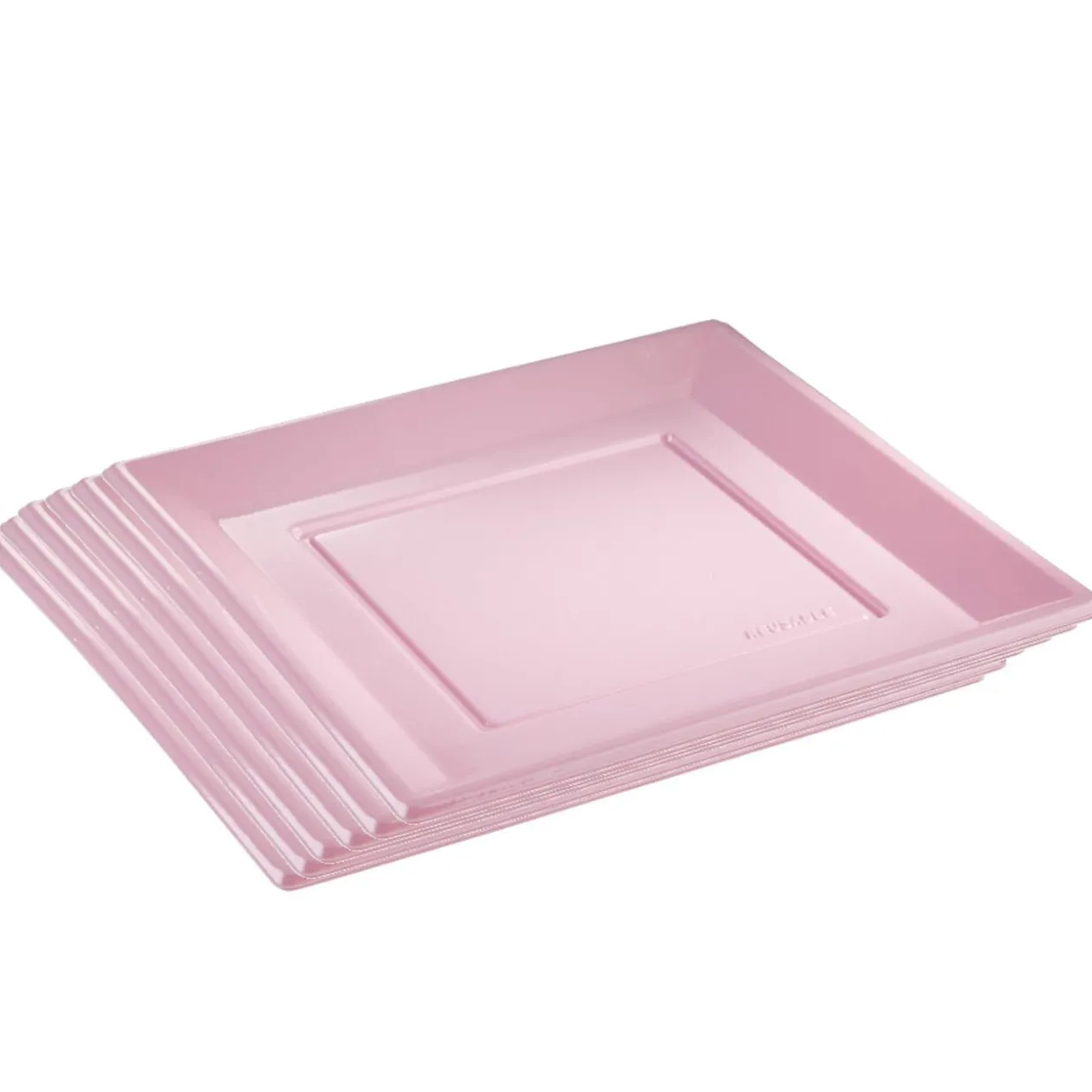 Lot de 6 assiettes plates carrées en plastique réutilisable rose
