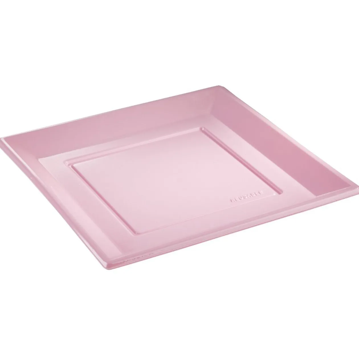 Lot de 6 assiettes plates carrées en plastique réutilisable rose