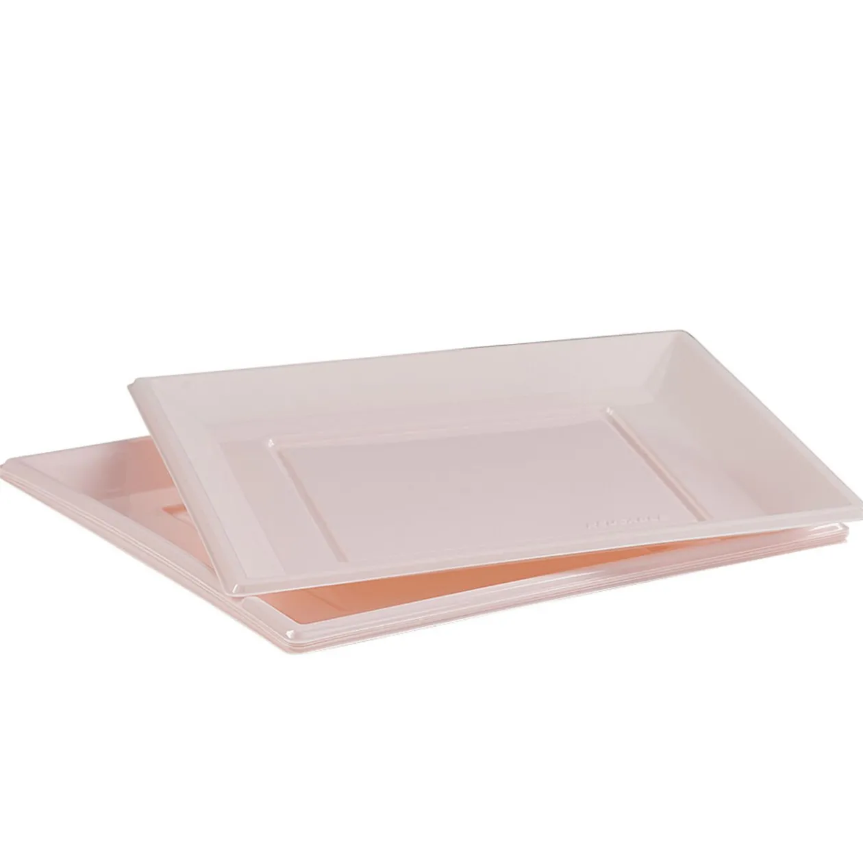 Lot de 6 assiettes plates carrées en plastique réutilisable rose pâle