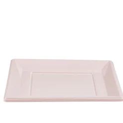 Lot de 6 assiettes plates carrées en plastique réutilisable rose pâle