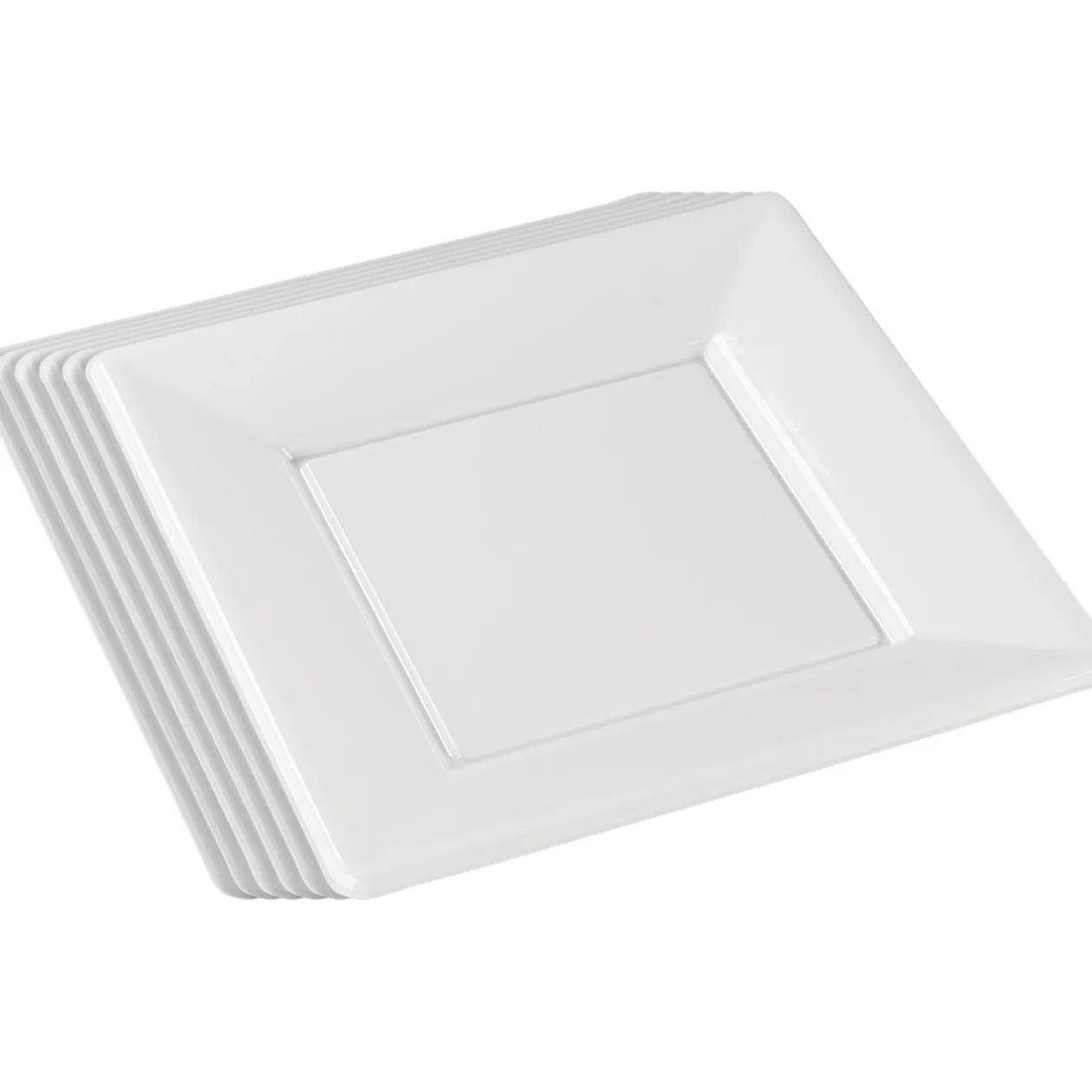 Lot de 6 assiettes plates carrées blanches en plastique réutilisable