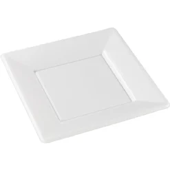Lot de 6 assiettes plates carrées blanches en plastique réutilisable
