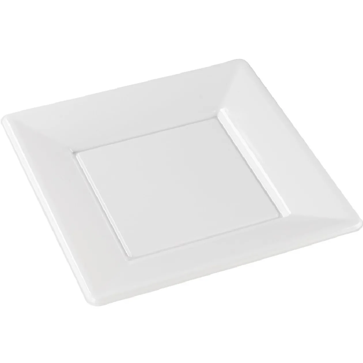 Lot de 6 assiettes plates carrées blanches en plastique réutilisable