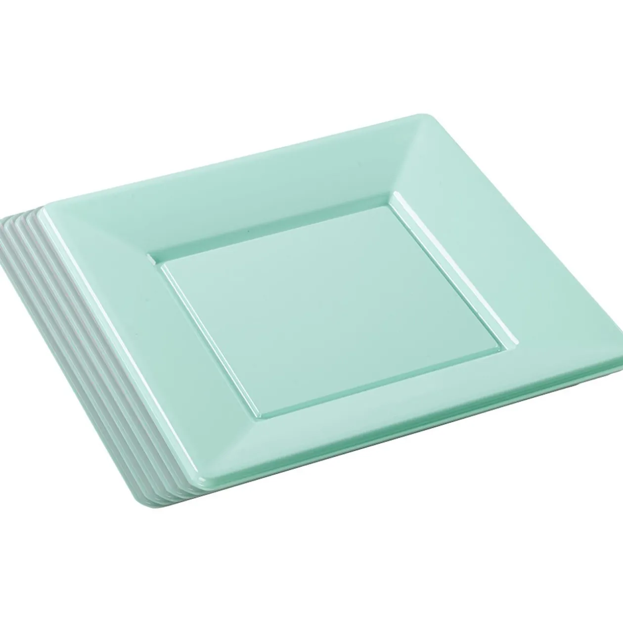 Lot de 6 assiettes plates carrées en plastique réutilisable vert d'eau