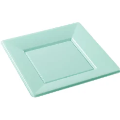 Lot de 6 assiettes plates carrées en plastique réutilisable vert d'eau