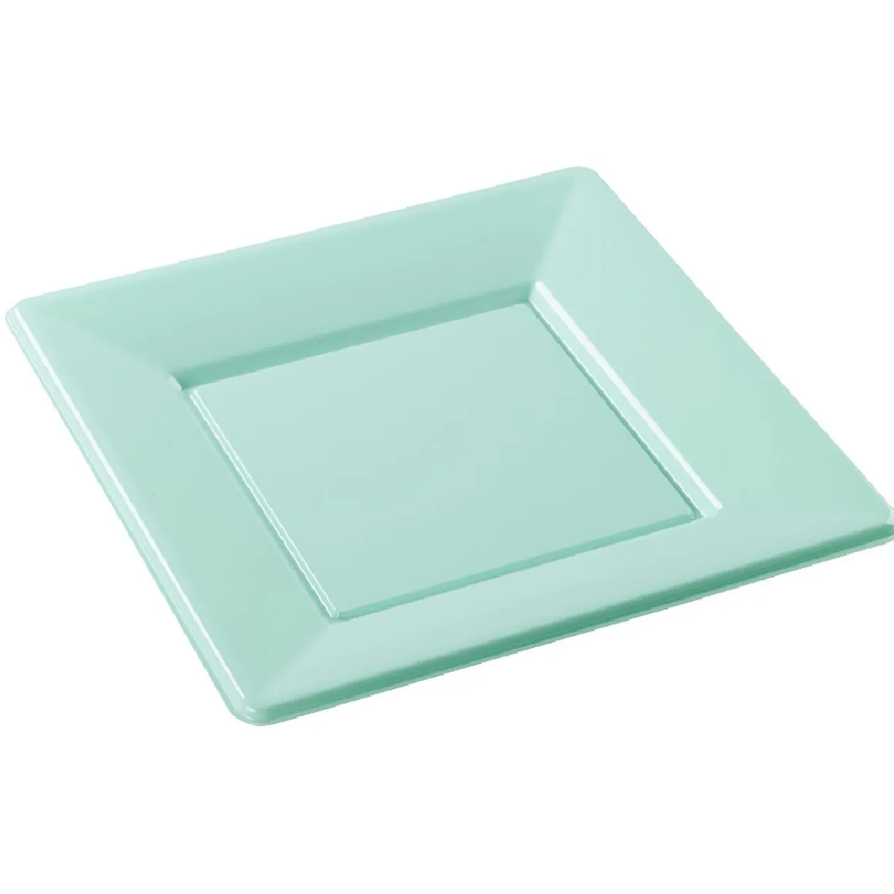 Lot de 6 assiettes plates carrées en plastique réutilisable vert d'eau