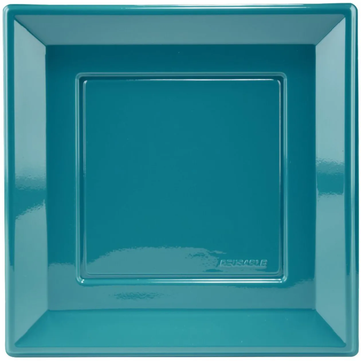 Lot de 6 assiettes plates carrées en plastique réutilisable bleu canard