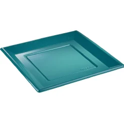 Lot de 6 assiettes plates carrées en plastique réutilisable bleu canard