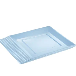 Lot de 6 assiettes plates carrées en plastique réutilisable bleu clair