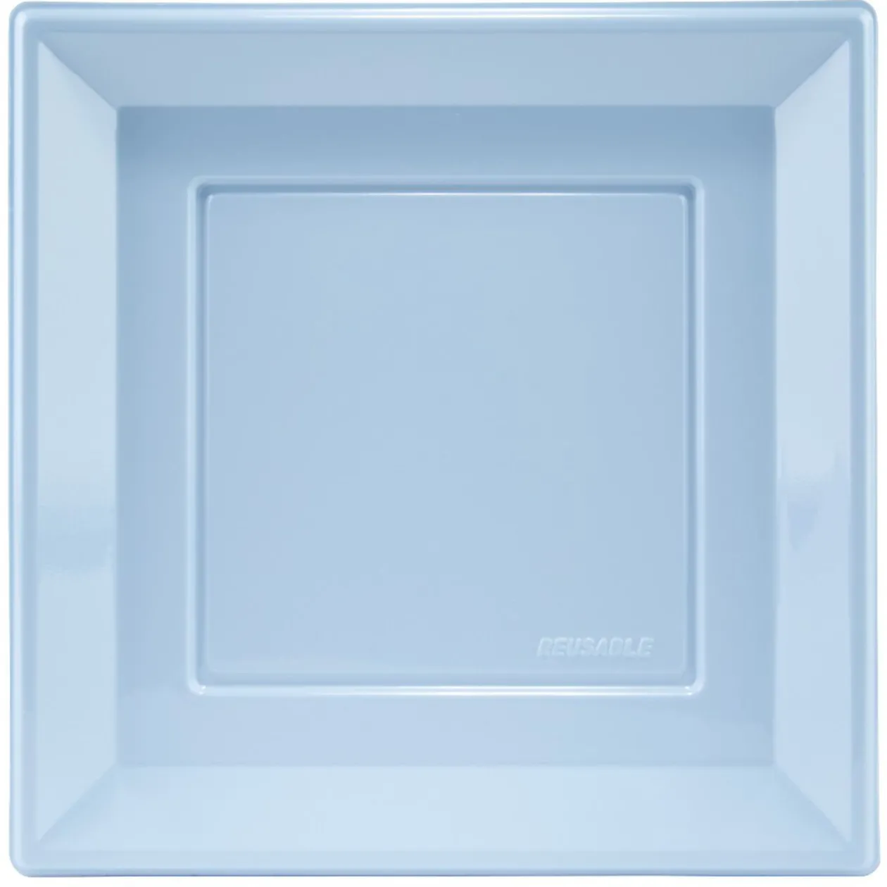 Lot de 6 assiettes plates carrées en plastique réutilisable bleu clair