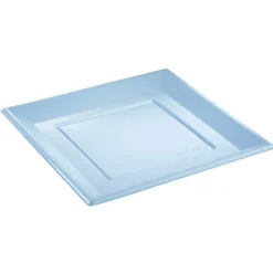 Lot de 6 assiettes plates carrées en plastique réutilisable bleu clair