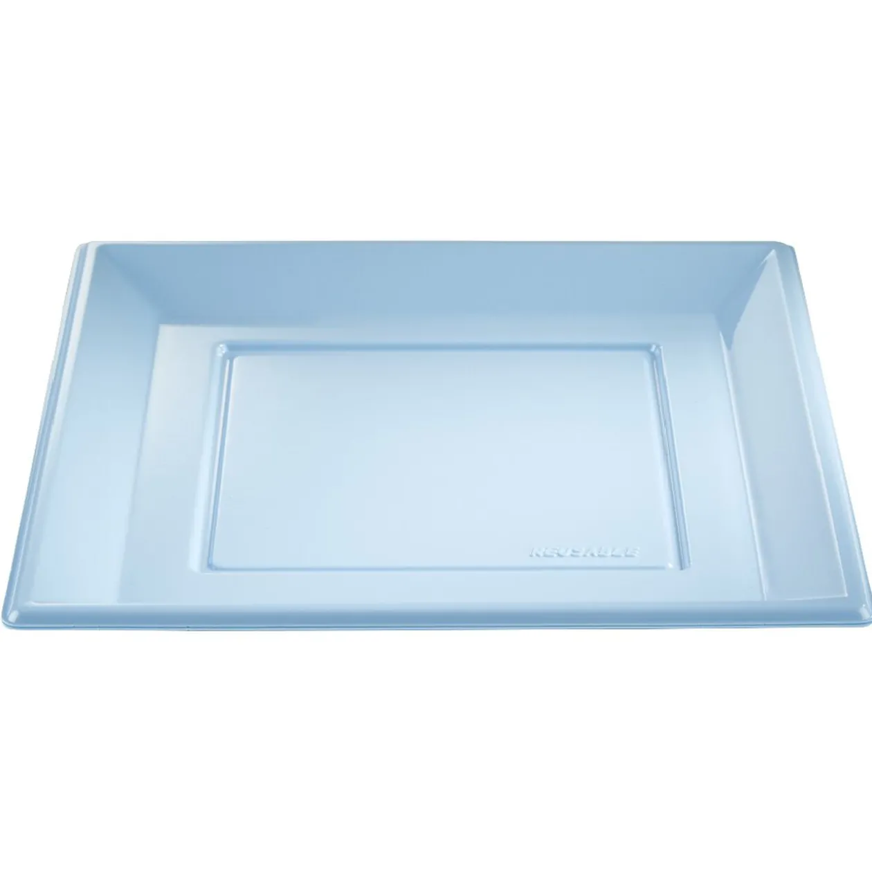 Lot de 6 assiettes plates carrées en plastique réutilisable bleu clair