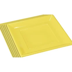 Lot de 6 assiettes plates carrées jaunes en plastique réutilisable