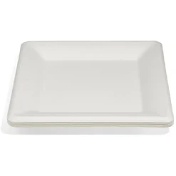 Lot de 12 assiettes plates carrées en canne à sucre
