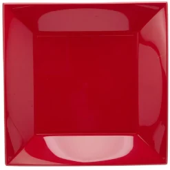 Lot de 10 assiettes réutilisables carrées rouges
