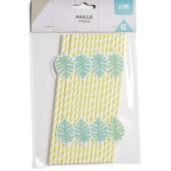 Lot de 16 pailles décorées papier L25cm