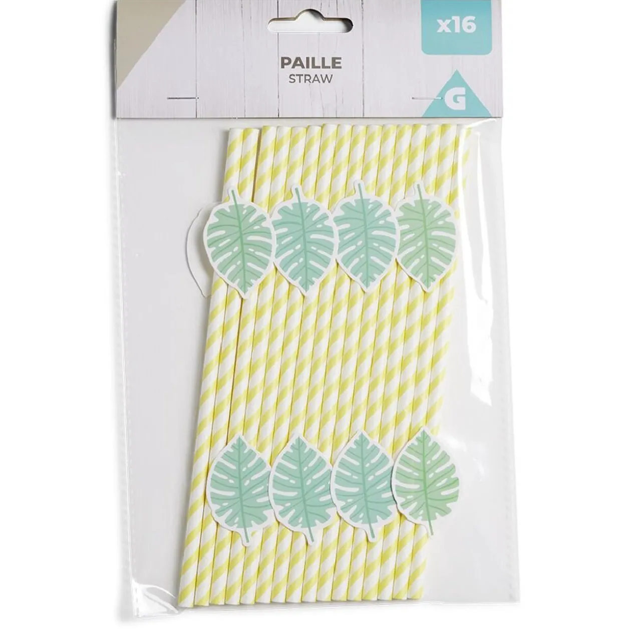 Lot de 16 pailles décorées papier L25cm