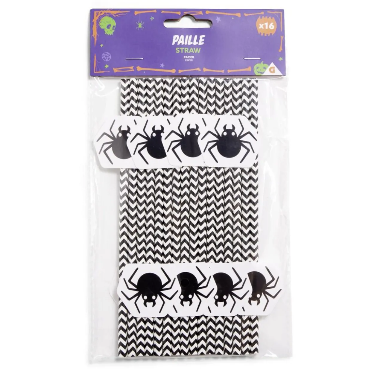 Lot de 16 pailles Halloween en papier - 4 modèles