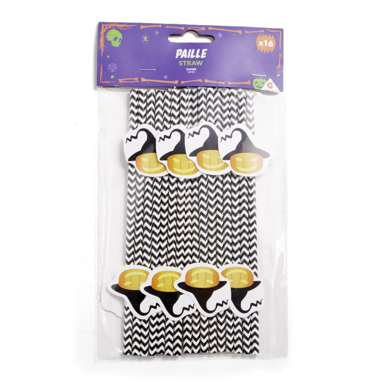 Lot de 16 pailles Halloween en papier - 4 modèles