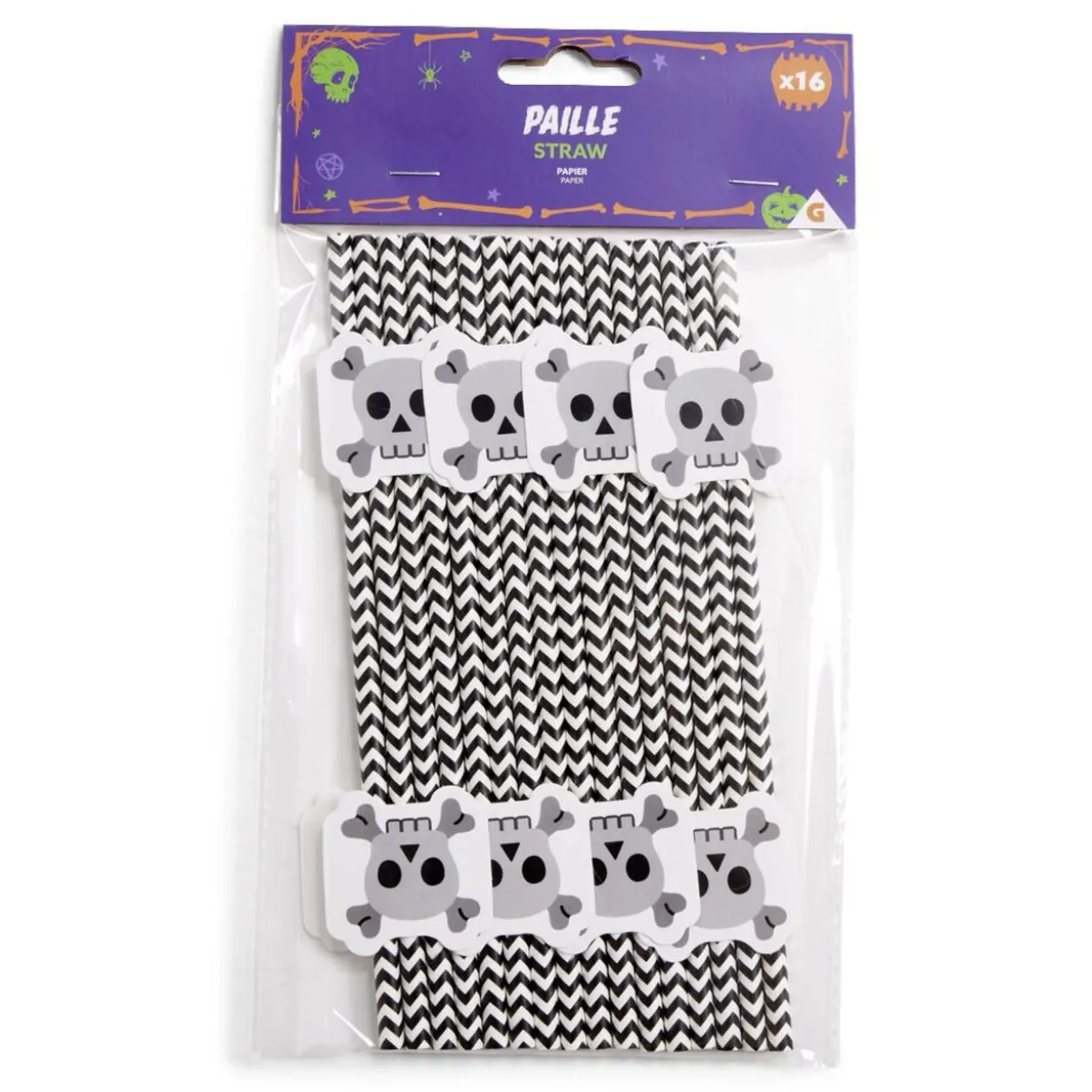 Lot de 16 pailles Halloween en papier - 4 modèles
