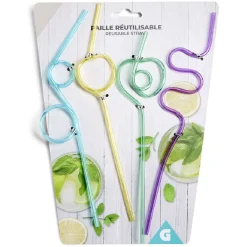 Lot de 4 pailles réutilisables plastique L24cm