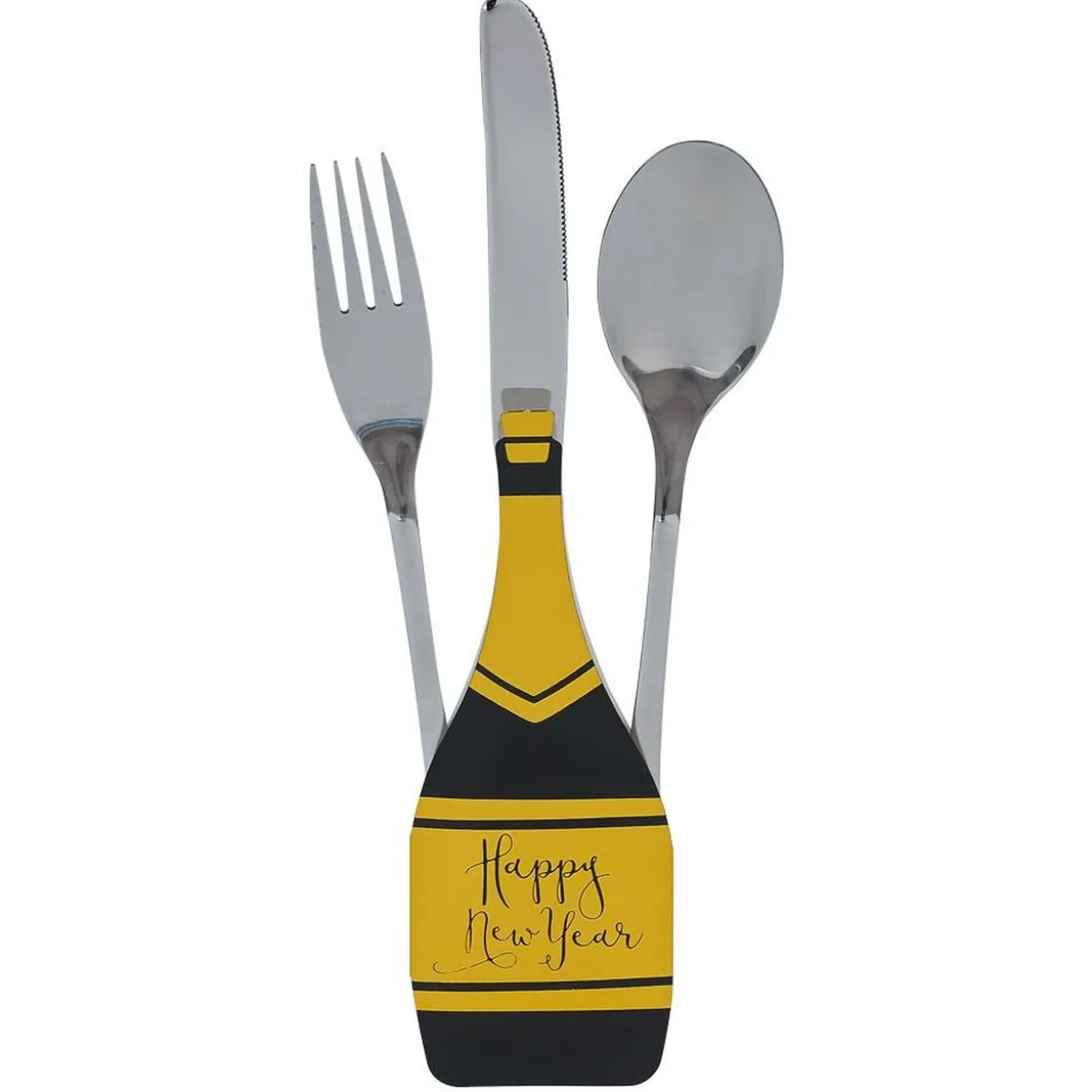 Lot de 4 pochettes à couverts Nouvel an forme bouteille noir et doré