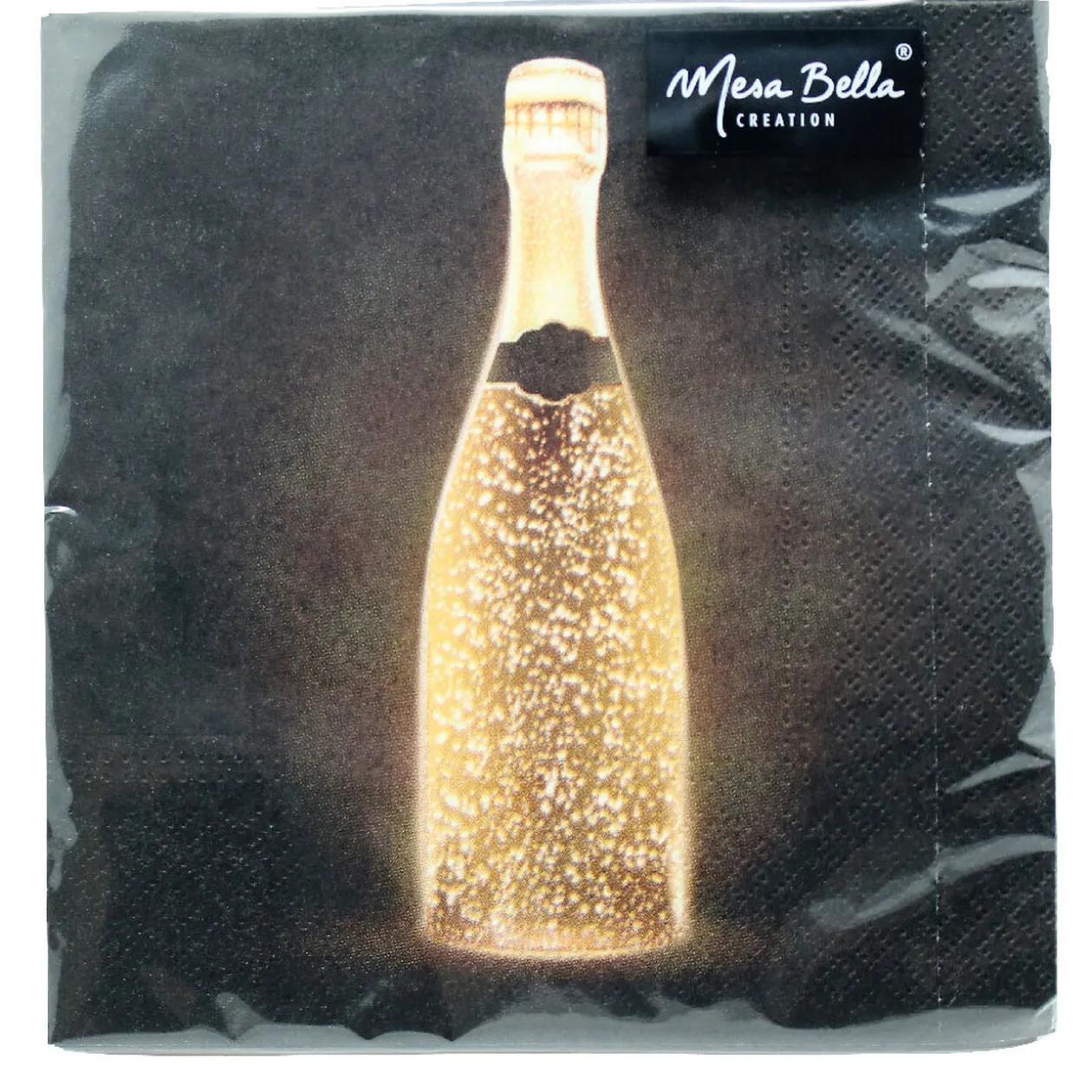 Lot de 20 serviettes en papier motif bouteille dorée 33x33cm