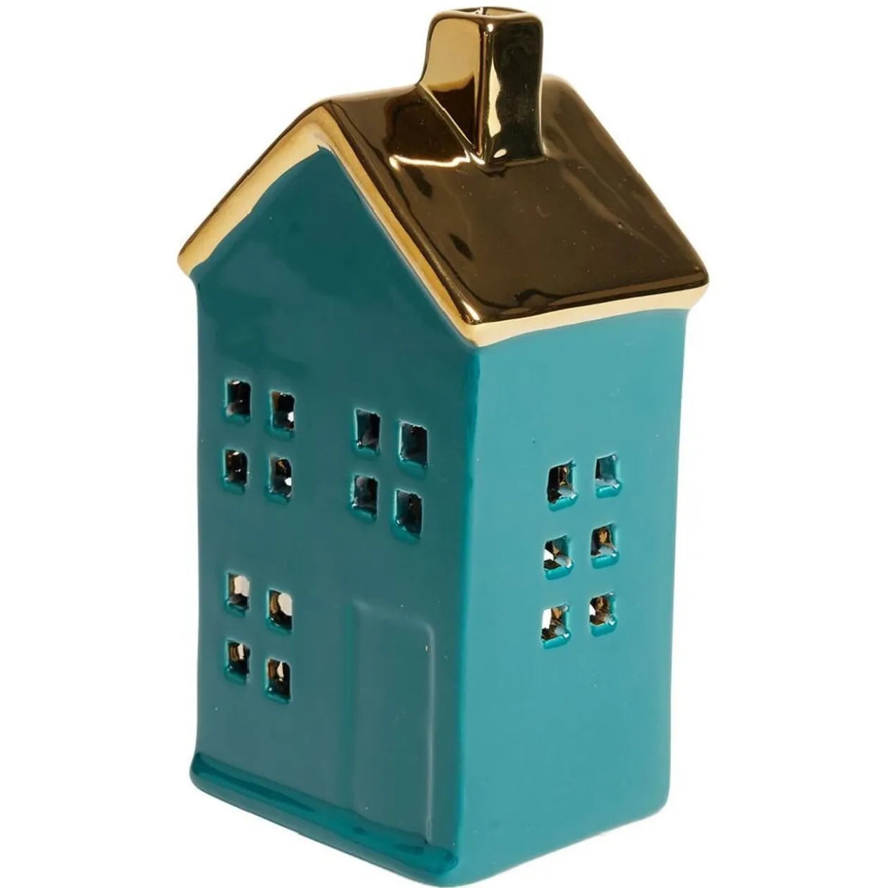 Maison en céramique bleu et doré H16cm