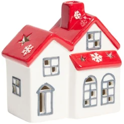 Maison lumineuse 1LED céramique rouge et blanc H12,3cm