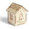 Maison lumineuse Noël en bois motif sapin 5LED blanc chaud H10,5cm