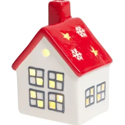 Maisonnette lumineuse 1LED céramique rouge et blanc H12cm