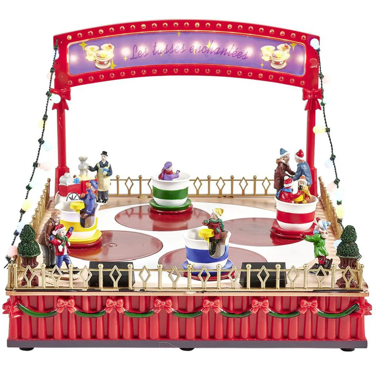 Manège tasse enchantée animé lumineux musical village de Noël