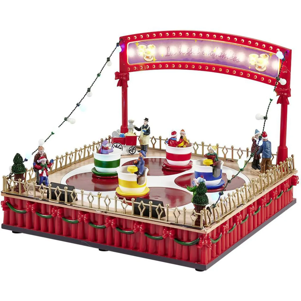 Manège tasse enchantée animé lumineux musical village de Noël