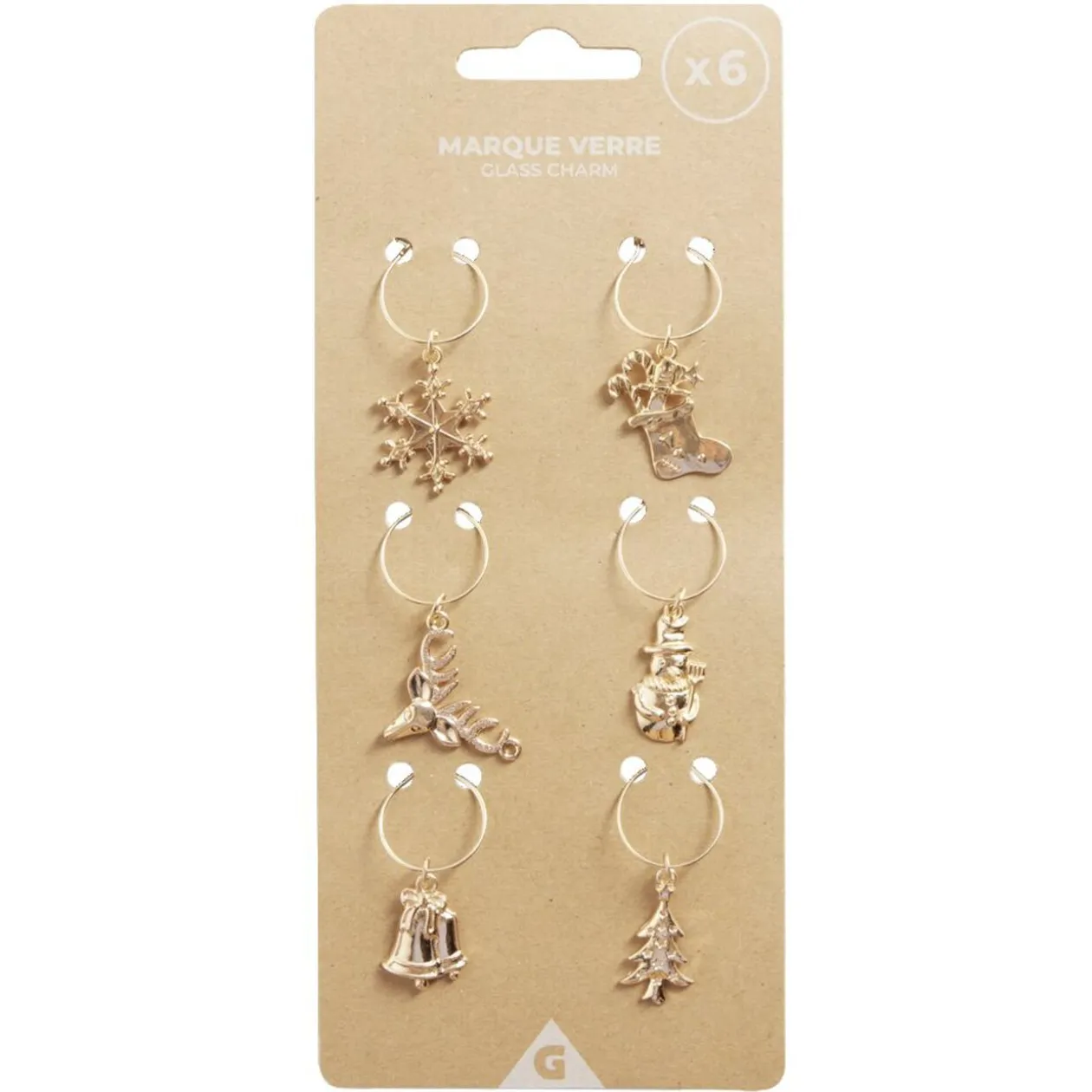 Marque verre en zinc thème Noël doré 6 pièces
